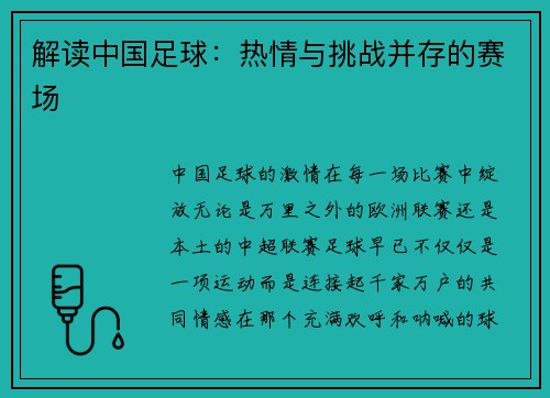 解读中国足球:热情与挑战并存的赛场
